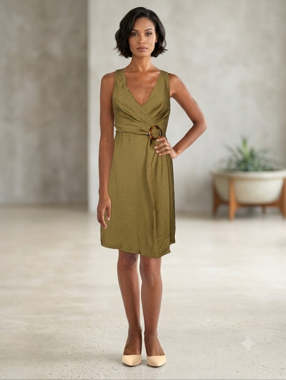 Joie Viara Olive Green Faux Wrap Sleeveless Dress Size 2 Party Wedding Guest